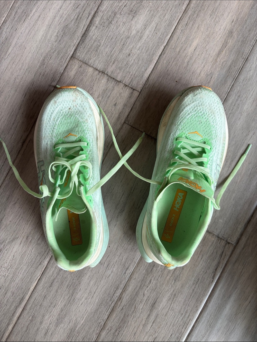 Hoka Women's Mint Green and White Athletic Running Shoes
